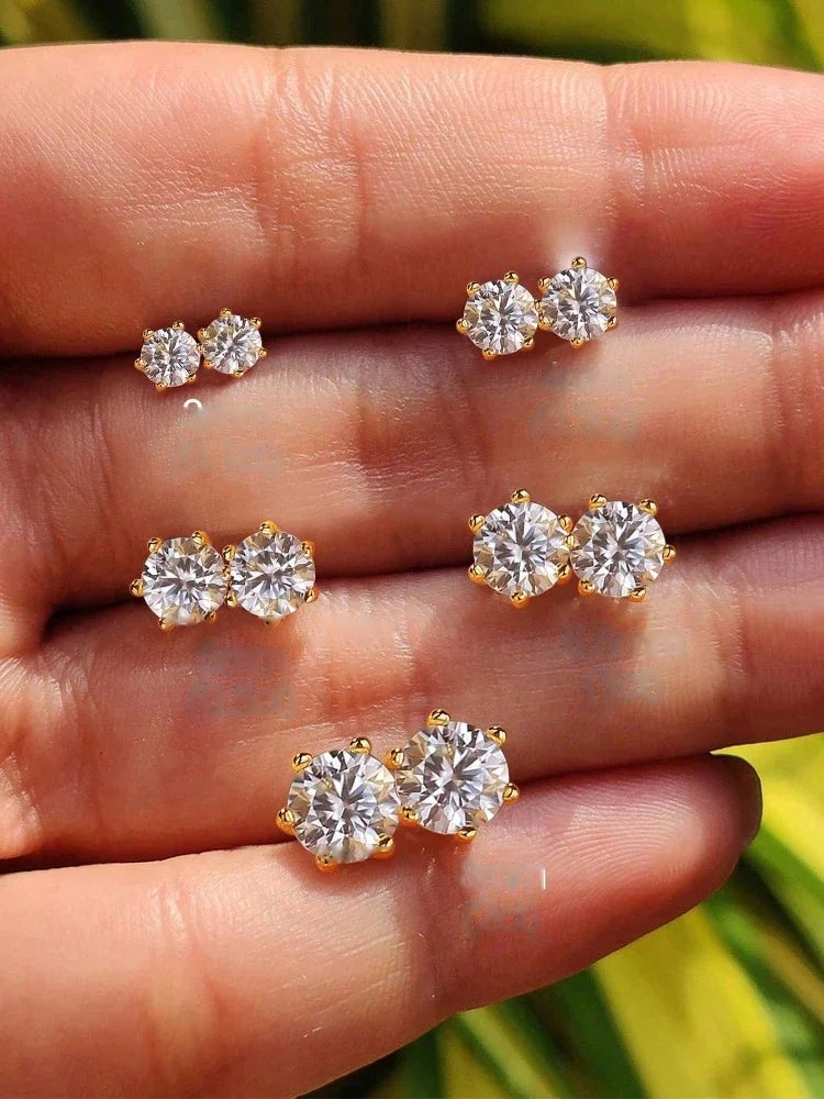 Moissanite Stud Earrings | 0.1–2ct D Color 925 Silver Gold Plated - SARAB JEWELRY