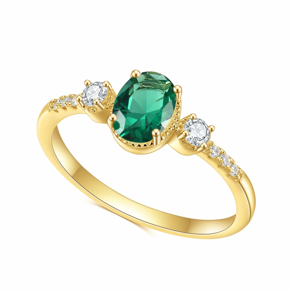 Colombian Emerald Ring | 14K Gold Filled 925 Silver Lab Gemstone - SARAB JEWELRY