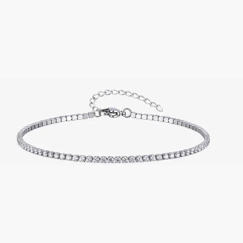 2mm Silver CZ Tennis Anklet