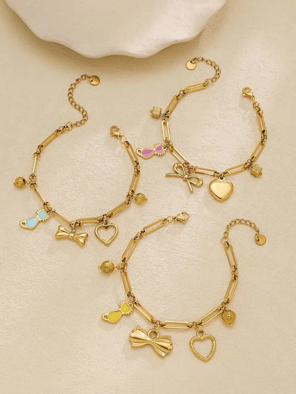 Bow · Cat · Love Charm Chain Bracelet | 18K Gold-Plated Stainless Steel
