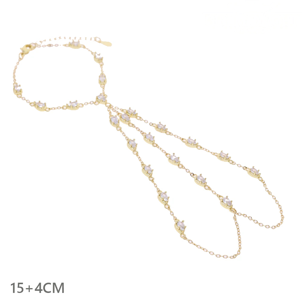 B169 Gold CZ Tassel Hand Chain Bracelet