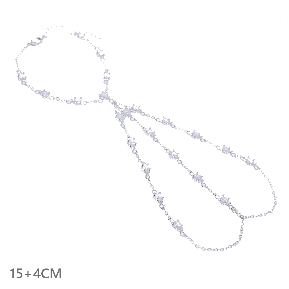 B169 Silver CZ Tassel Hand Chain Bracelet