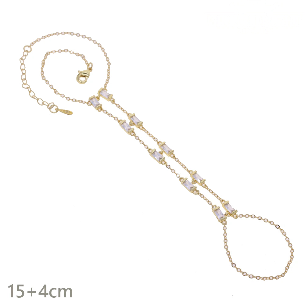 B345 Gold White CZ Tassel Hand Chain Bracelet