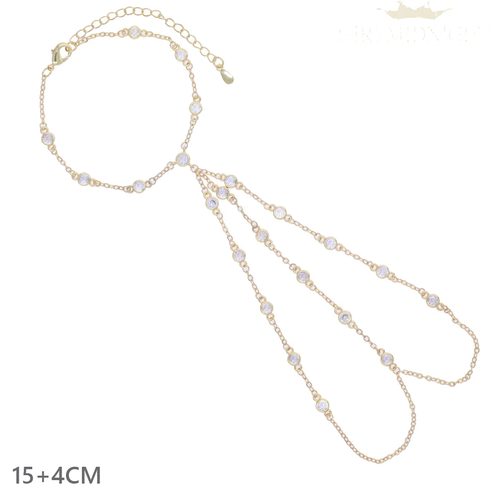 B435 Gold CZ Tassel Hand Chain Bracelet