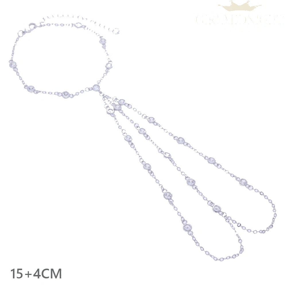 B435 Silver CZ Tassel Hand Chain Bracelet