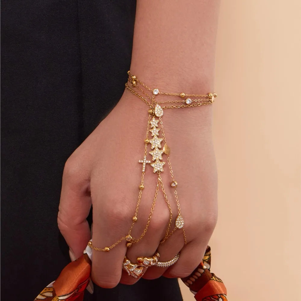 Dainty CZ Hand Chain Bracelet | 18K Gold-Plated Stainless Steel