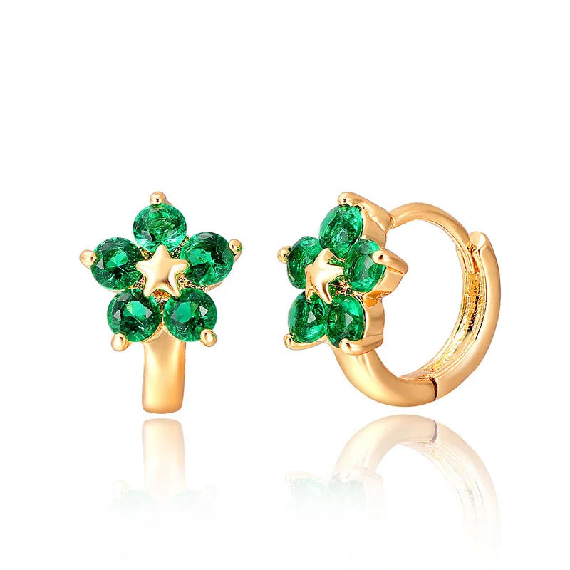 Star & Flower CZ Huggie Earrings | Anti-Allergic Gold-Plated