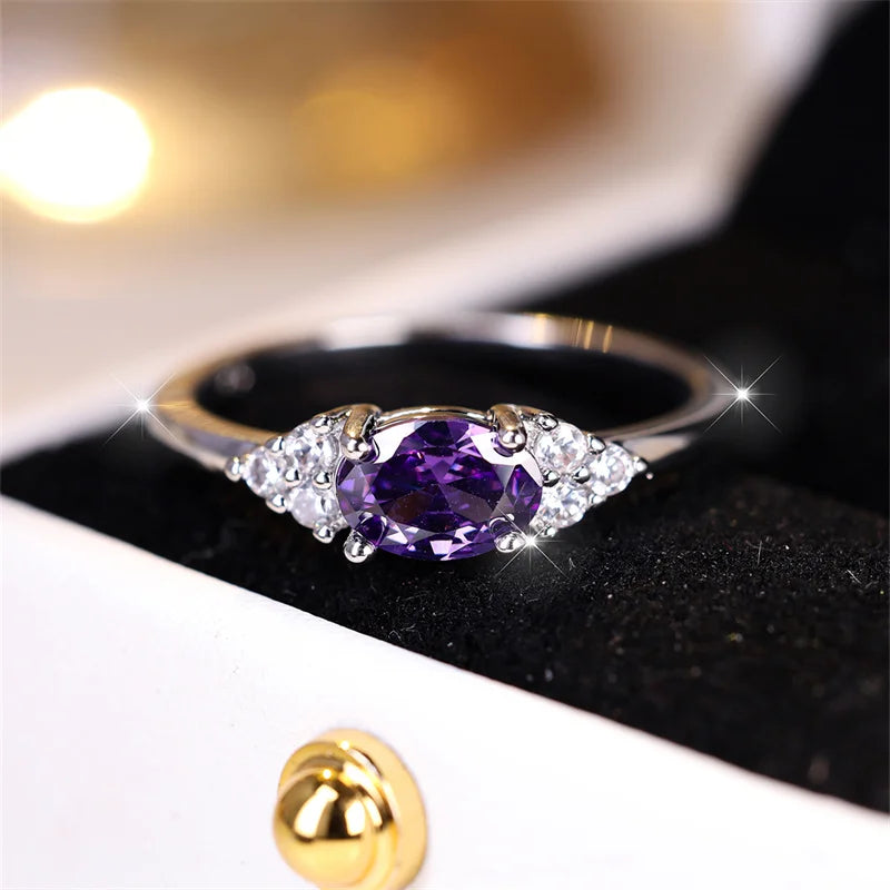 Oval Zircon Stacking Ring | Minimalist 925 Silver