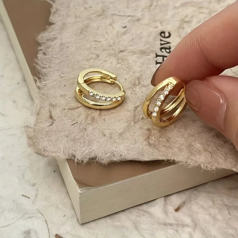 Double Circle CZ Hoop Earrings | Stainless Steel