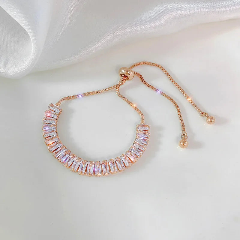 CZ Rhinestone Adjustable Chain Bracelet | 18K Gold-Plated