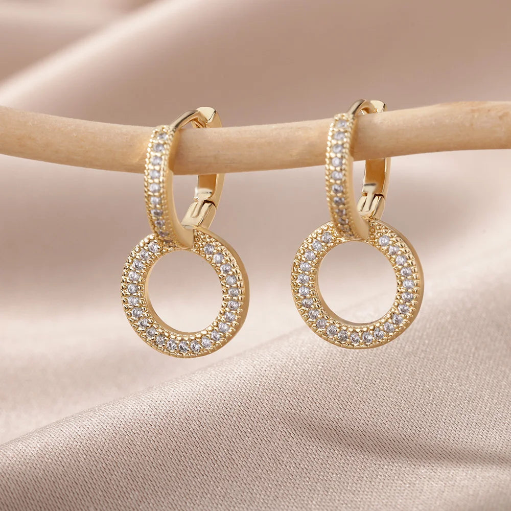 Zircon Circle Drop Earrings | Gold-Plated Stainless Steel
