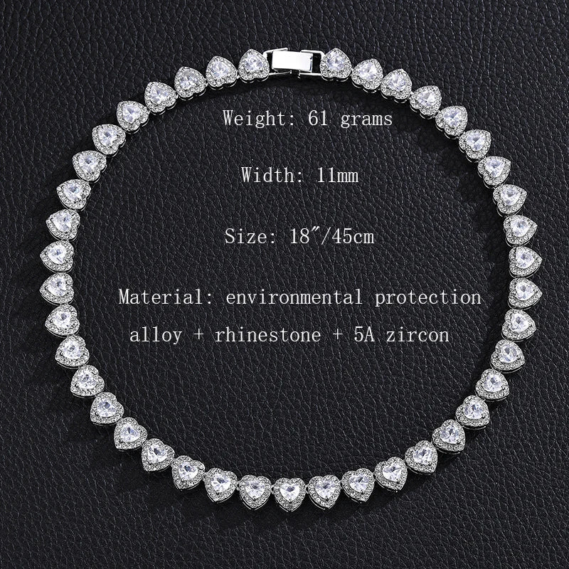 Heart Rhinestone Tennis Chain | Necklace & Bracelet Set