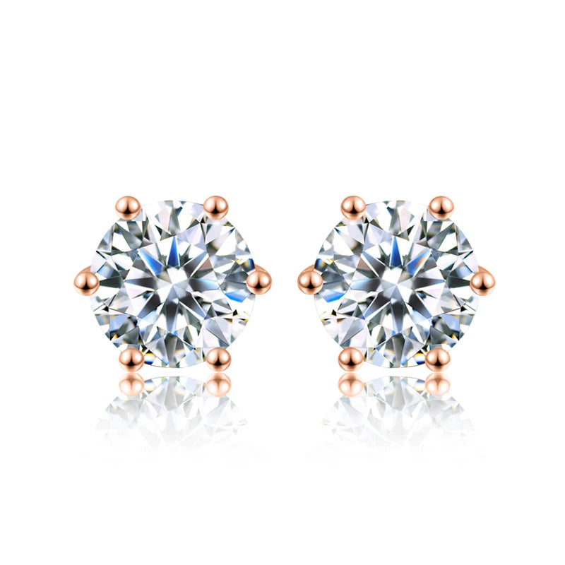 Round moissanite stud earrings in silver setting — SARAB Jewelry — detail 3