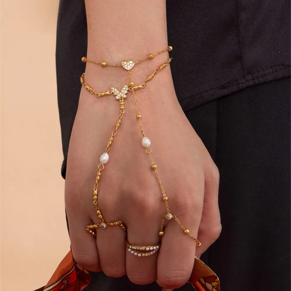 Dainty CZ Hand Chain Bracelet | 18K Gold-Plated Stainless Steel