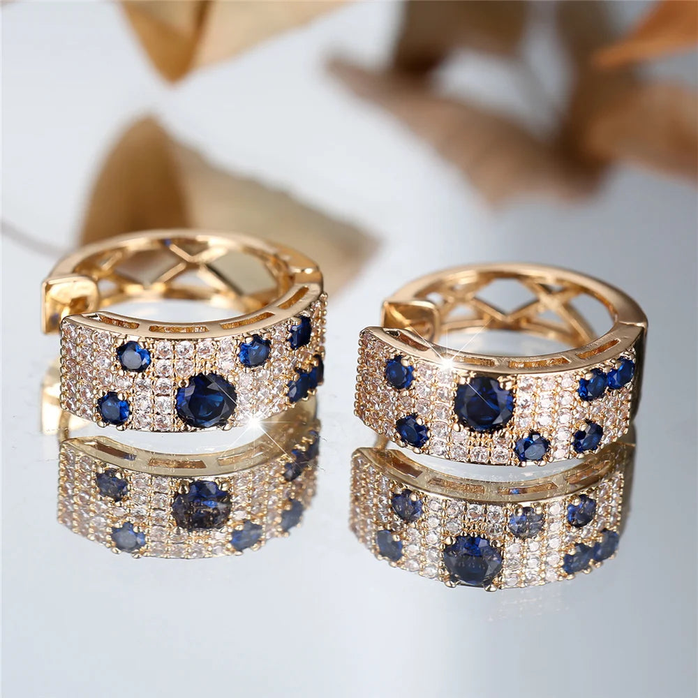Blue & White Zircon Hoop Earrings | Gold-Plated 925 Silver