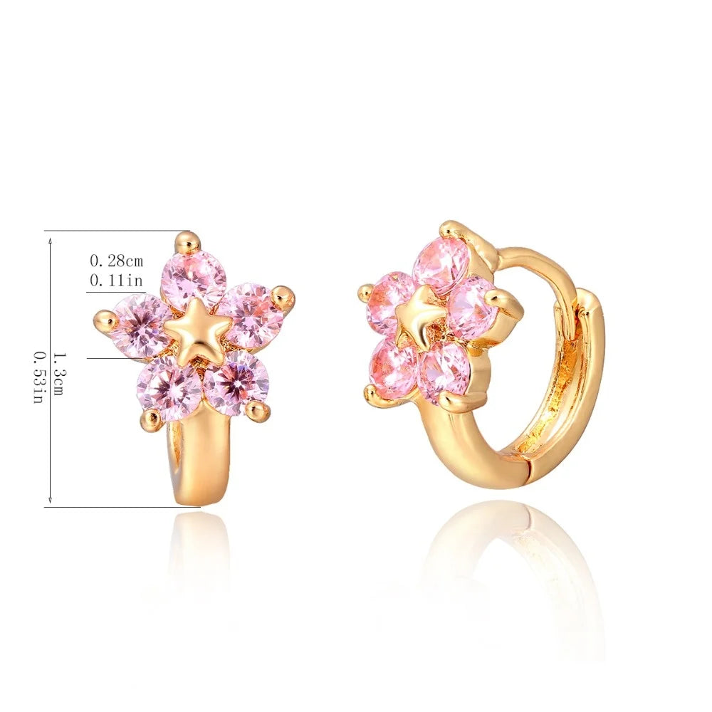 Star & Flower CZ Huggie Earrings | Anti-Allergic Gold-Plated