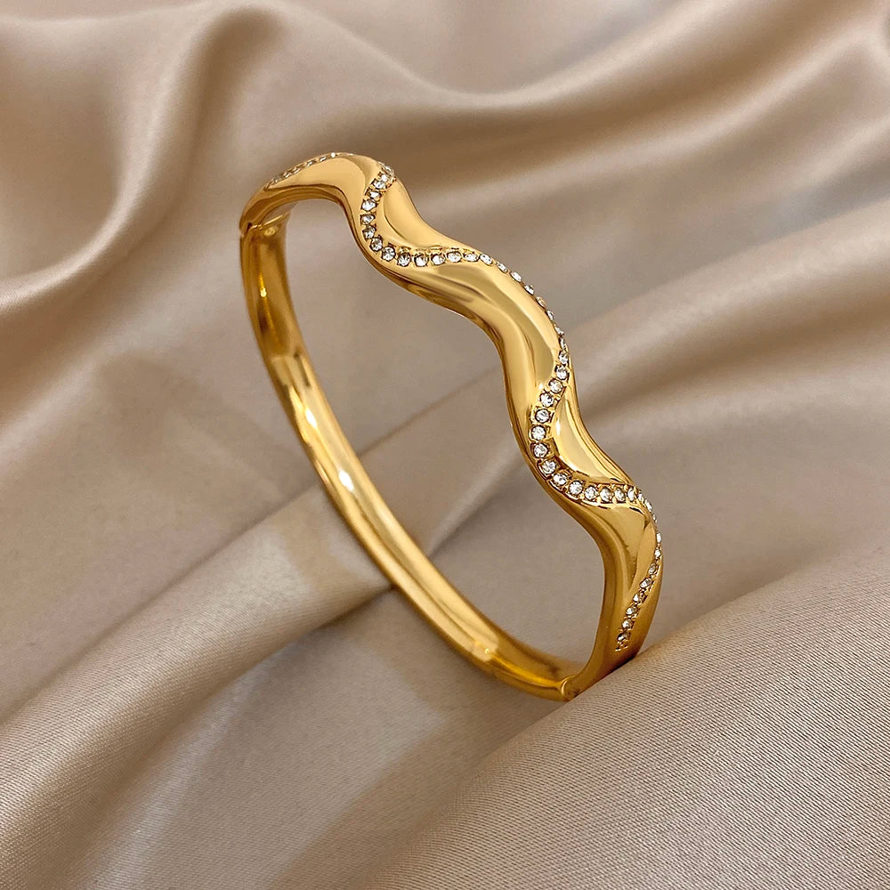 Wavy Open Bangle | Stainless Steel Cuff