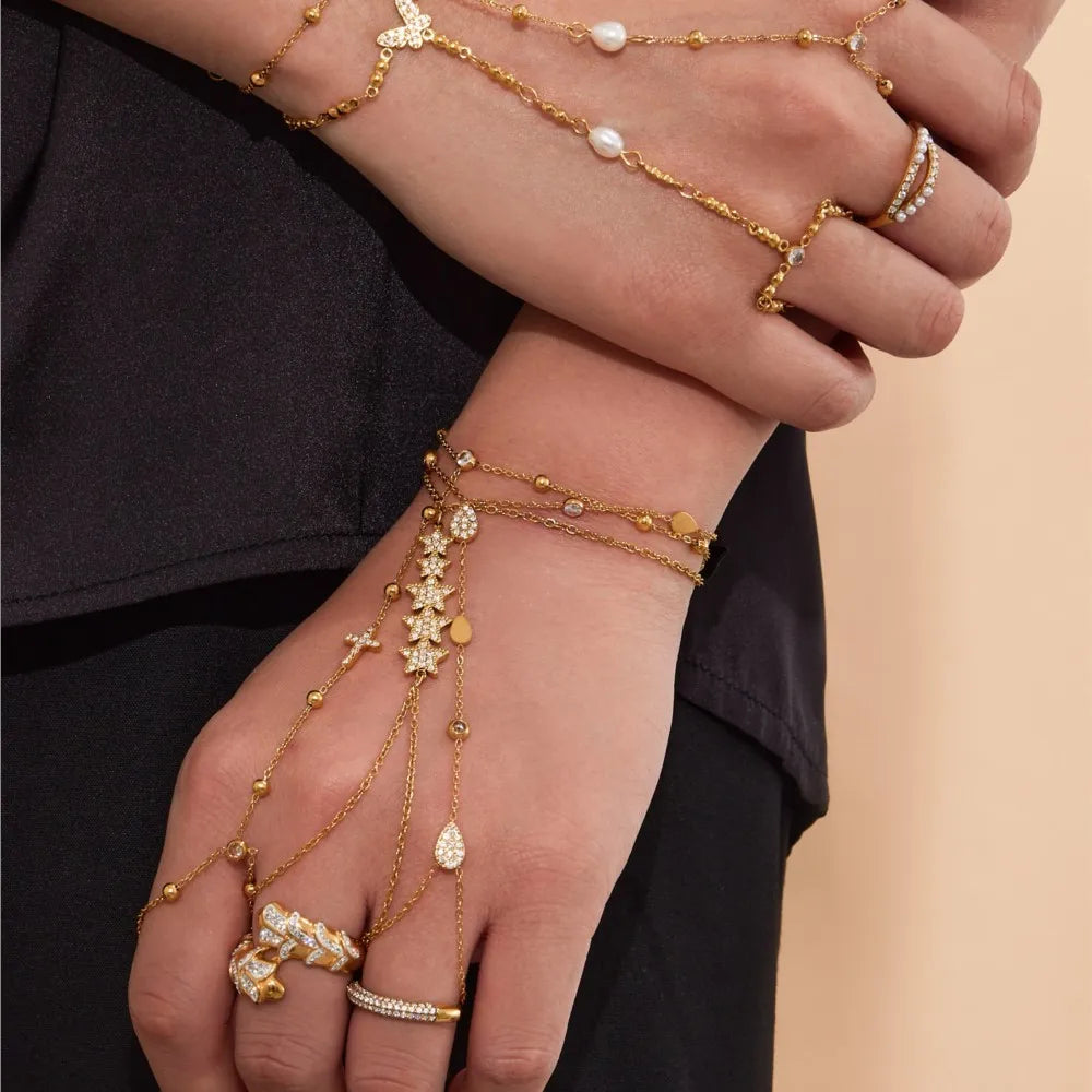 Dainty CZ Hand Chain Bracelet | 18K Gold-Plated Stainless Steel