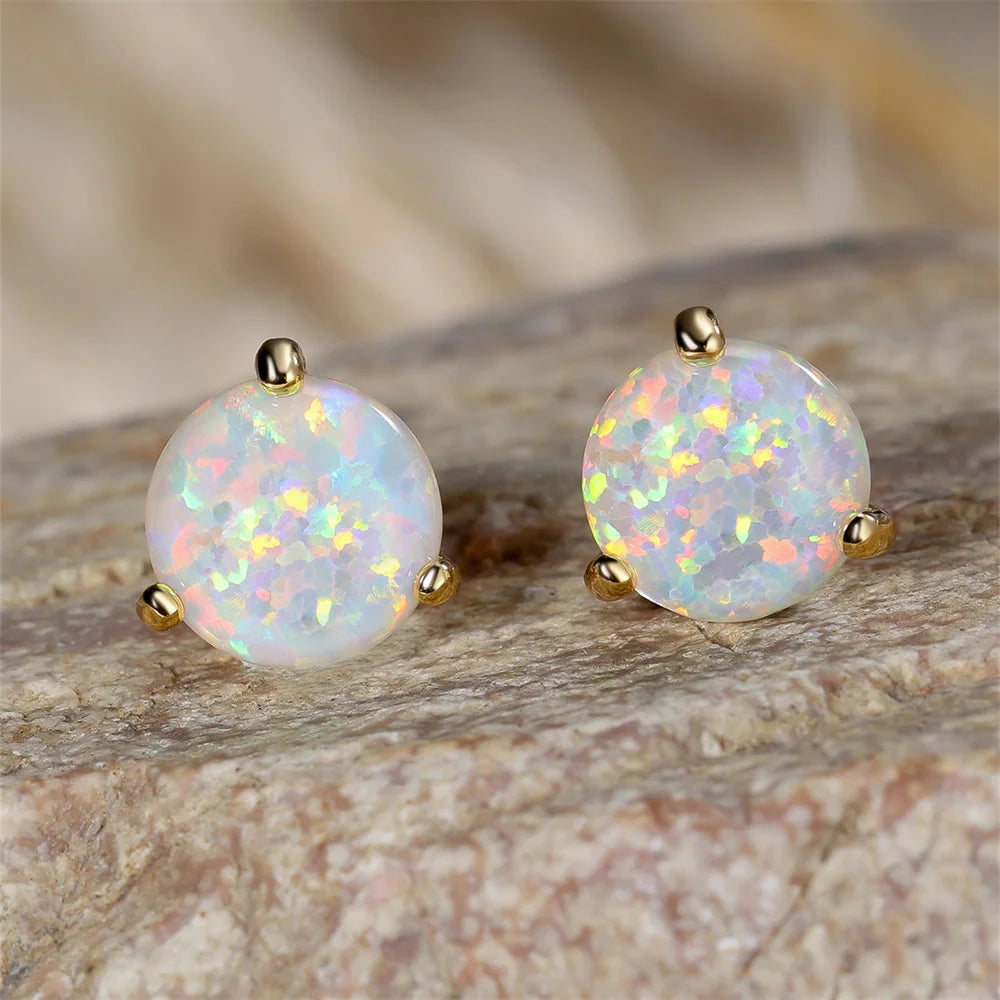 White Opal Screw-Back Stud Earrings | Gold-Plated