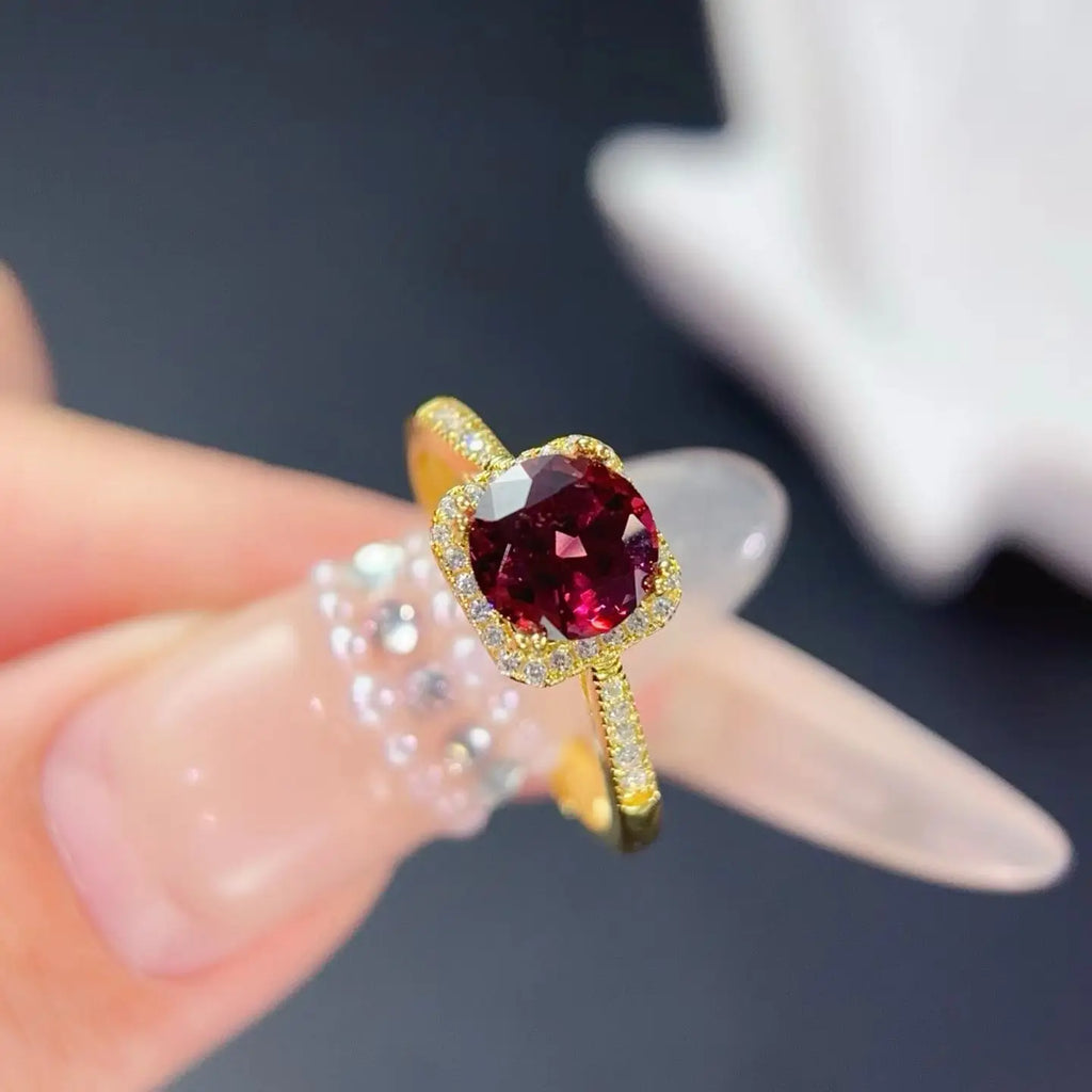 Natural Garnet Ring | 1ct 925 Silver, 18K Gold-Plated