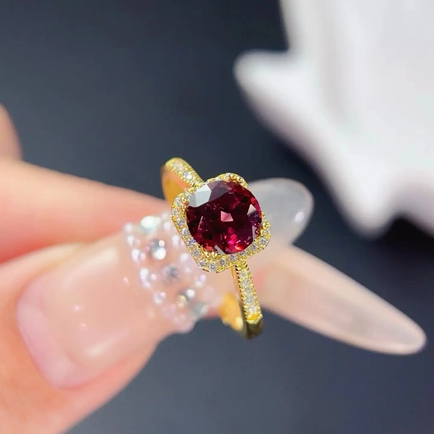 Natural Garnet Ring | 1ct 925 Silver, 18K Gold-Plated