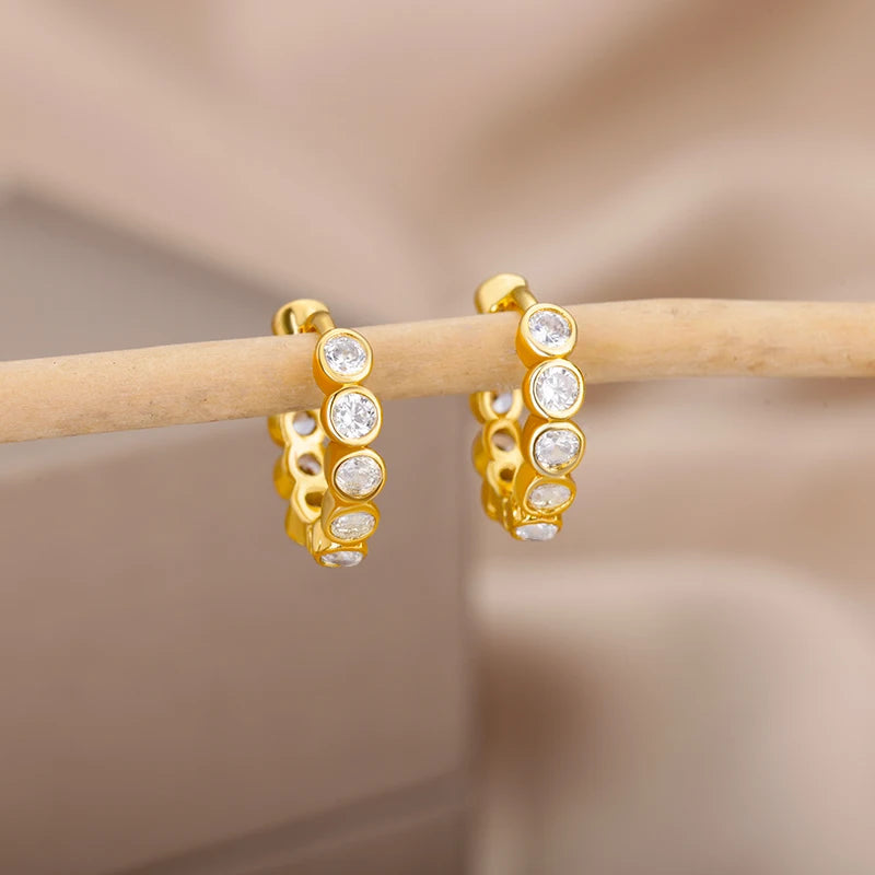 Zircon Circle Drop Earrings | Gold-Plated Stainless Steel
