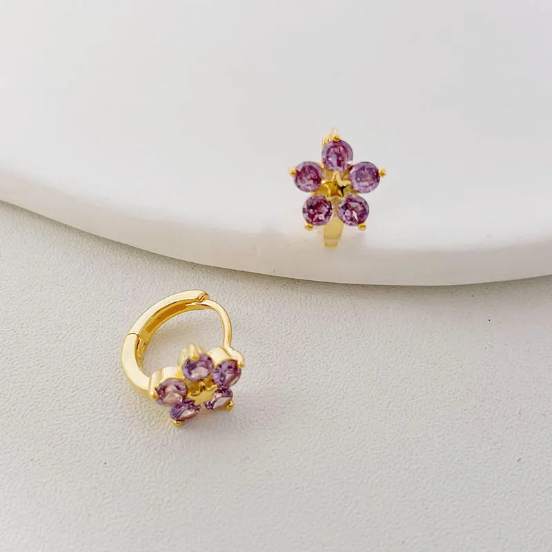 Star & Flower CZ Huggie Earrings | Anti-Allergic Gold-Plated