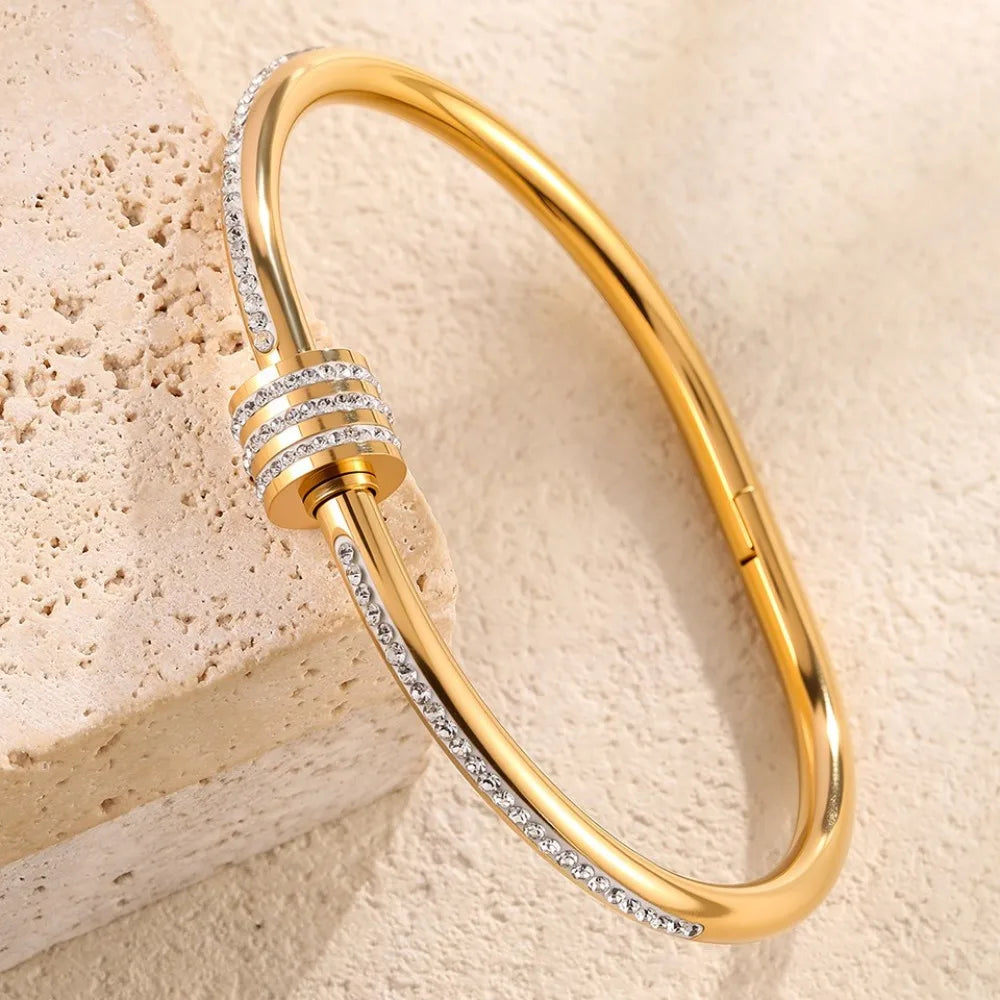 Zircon Bangle Set | Stacked Stainless Steel