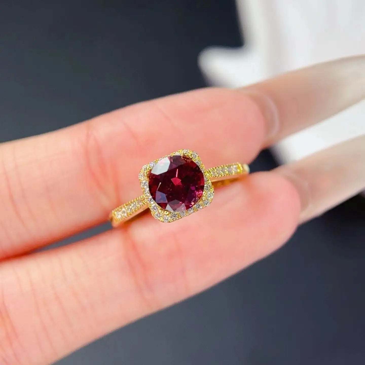 Natural Garnet Ring | 1ct 925 Silver, 18K Gold-Plated