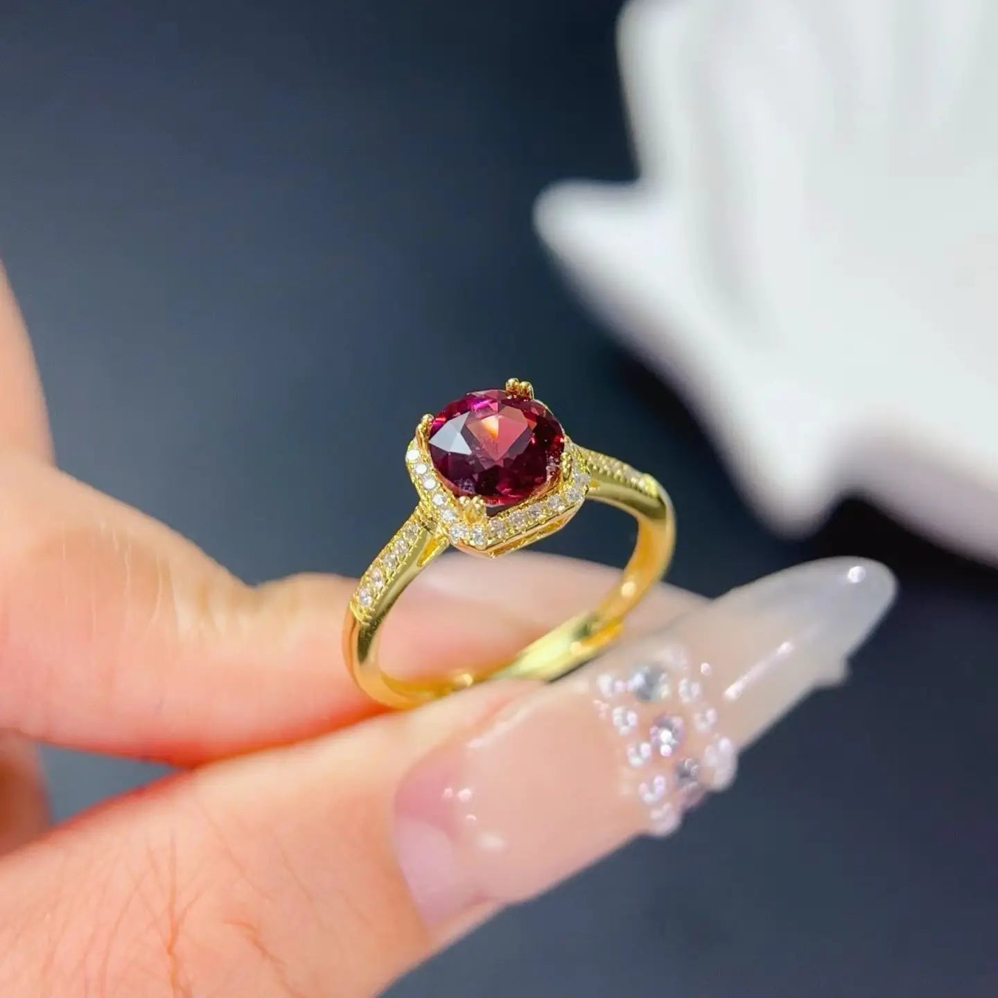 Natural Garnet Ring | 1ct 925 Silver, 18K Gold-Plated