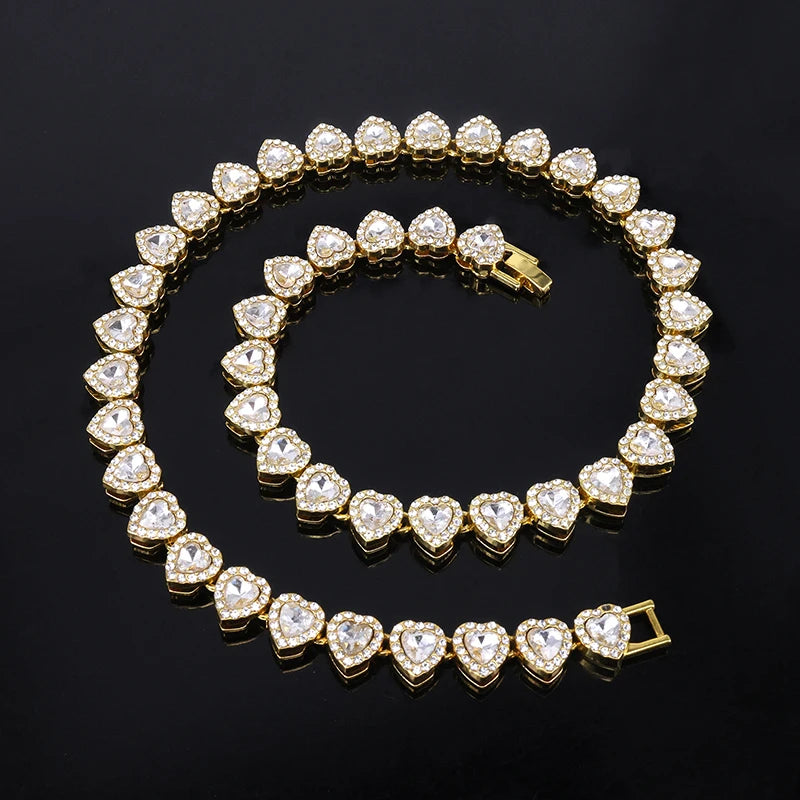 Heart Rhinestone Tennis Chain | Necklace & Bracelet Set
