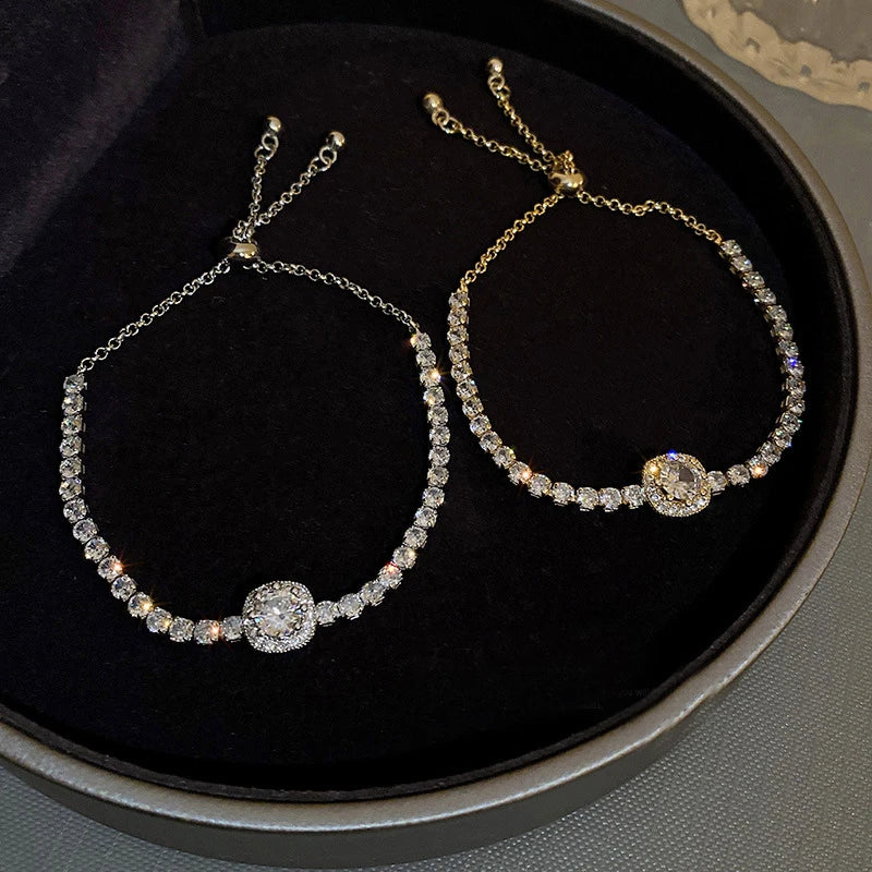 CZ Rhinestone Adjustable Chain Bracelet | 18K Gold-Plated