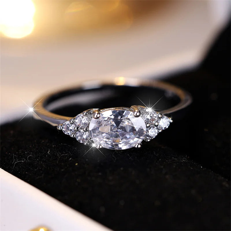 Oval Zircon Stacking Ring | Minimalist 925 Silver