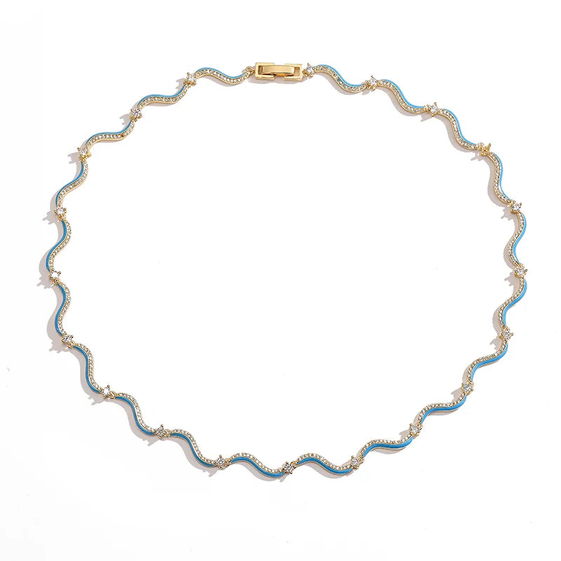 Enamel Wave Chain Jewelry Set | 18K Gold-Plated Brass
