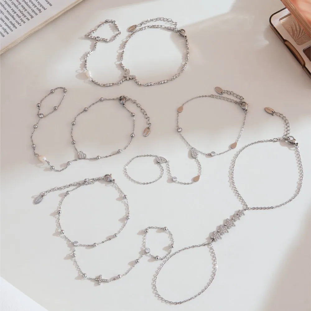 Dainty CZ Hand Chain Bracelet | 18K Gold-Plated Stainless Steel