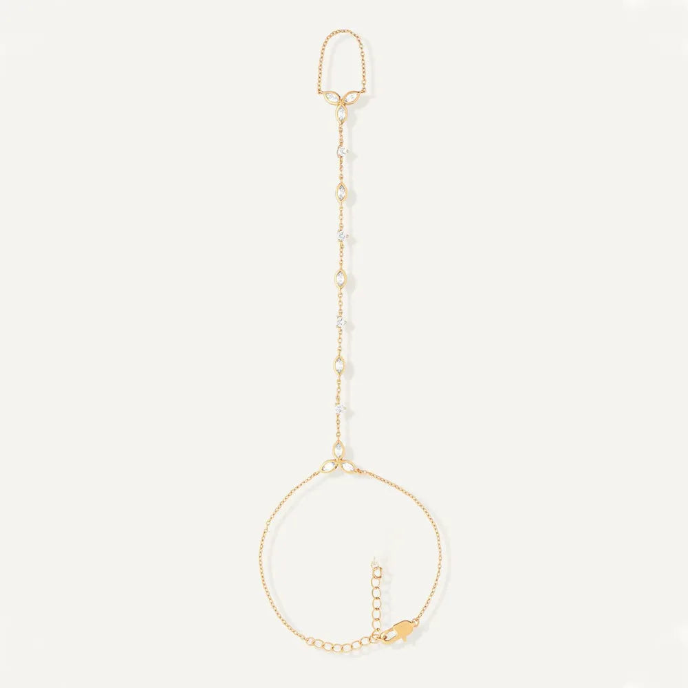 Zircon Hand Chain | Gold-Plated Bracelet-Ring