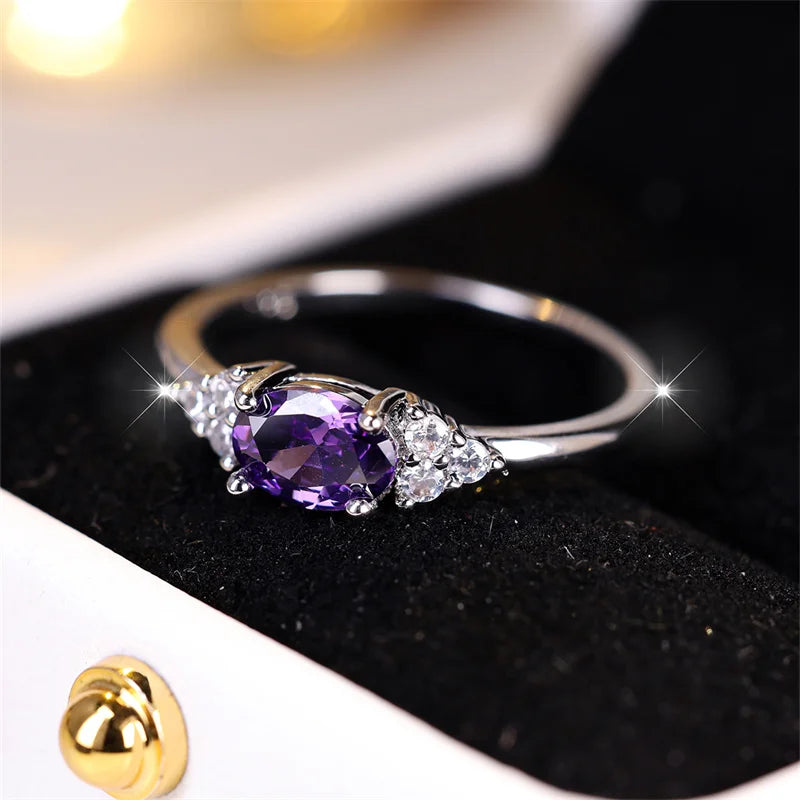 Oval Zircon Stacking Ring | Minimalist 925 Silver