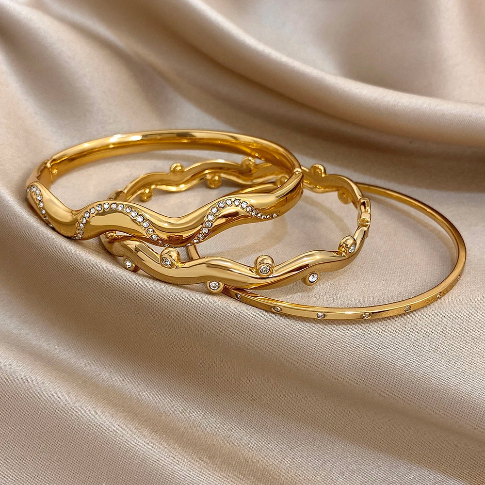 Wavy Open Bangle | Stainless Steel Cuff