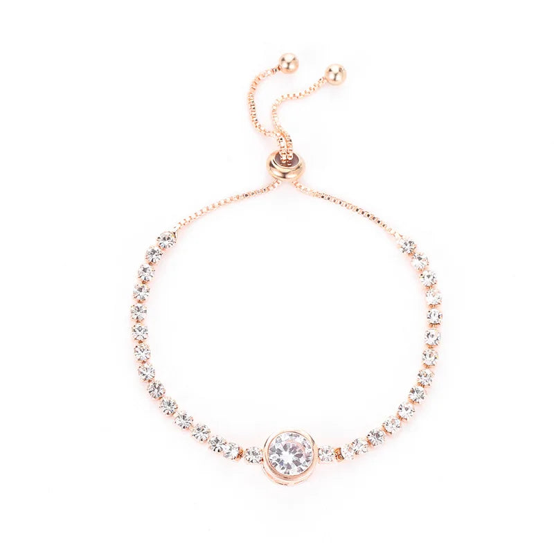 CZ Rhinestone Adjustable Chain Bracelet | 18K Gold-Plated