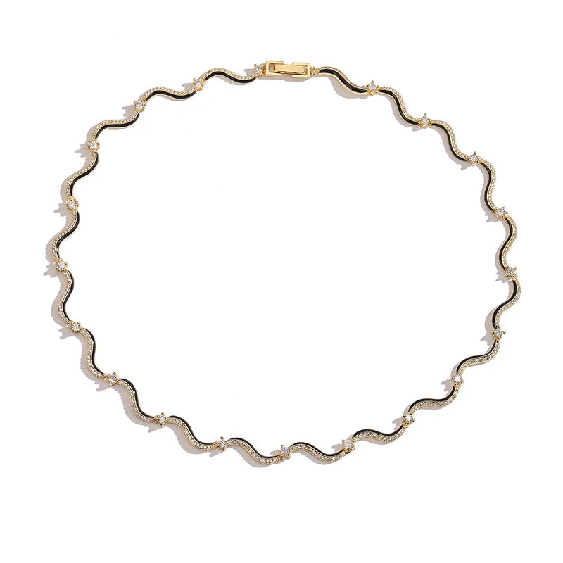 Enamel Wave Chain Jewelry Set | 18K Gold-Plated Brass