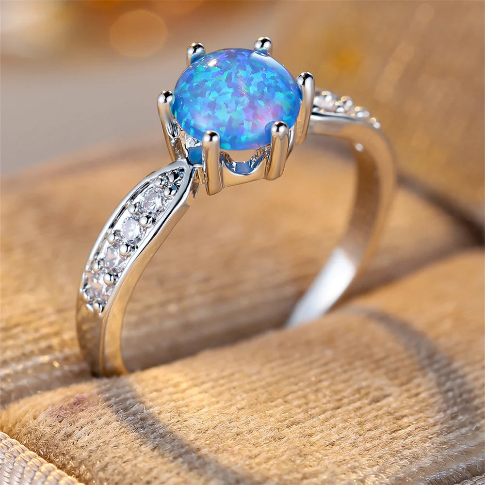 Six-Claw Opal Birthstone Ring | 925 Silver