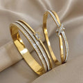 Crystal Cuff Bangle Set | Gold-Plated Stainless Steel