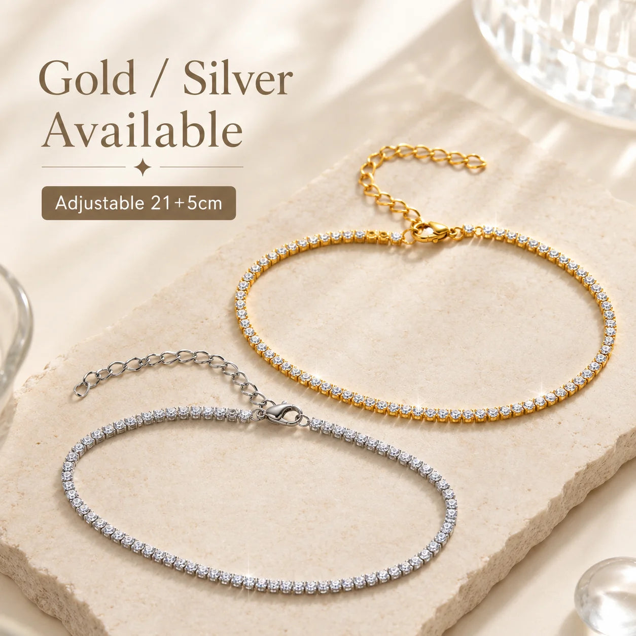 CZ Tennis Anklet Gold and Silver Available