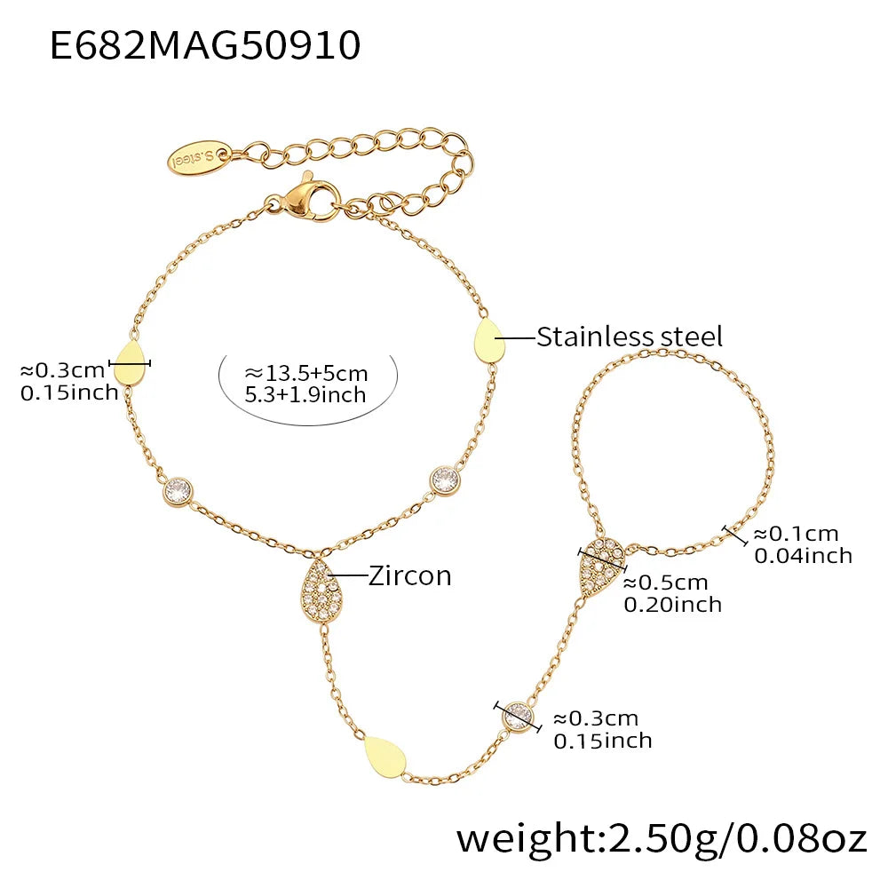Dainty CZ Hand Chain Bracelet | 18K Gold-Plated Stainless Steel