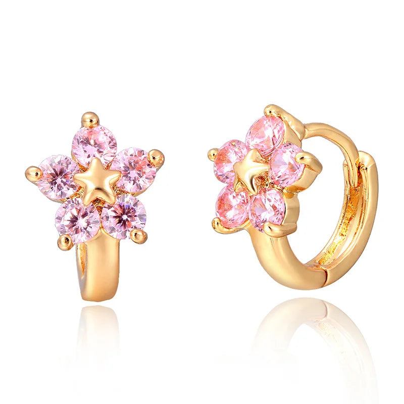 Star & Flower CZ Huggie Earrings | Anti-Allergic Gold-Plated