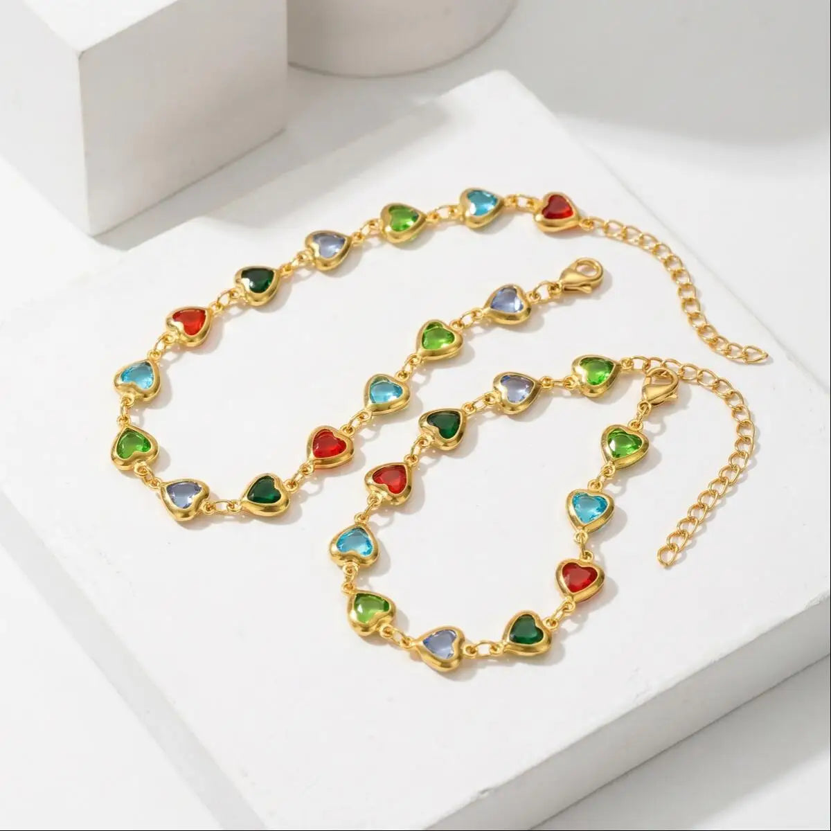 Heart Charm Zircon Anklet | 18K Gold-Plated Waterproof