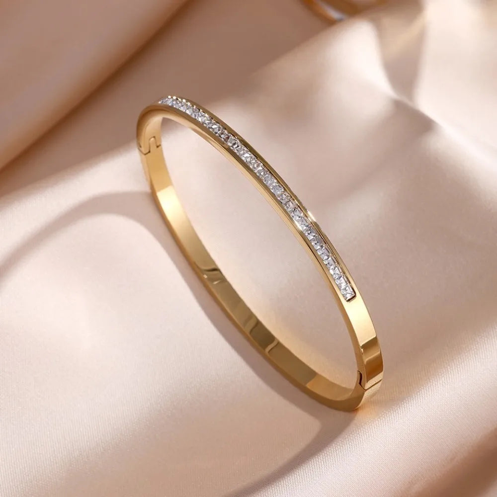 Zircon Bangle Set | Stacked Stainless Steel