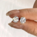 Round moissanite stud earrings in silver setting — SARAB Jewelry — detail 8