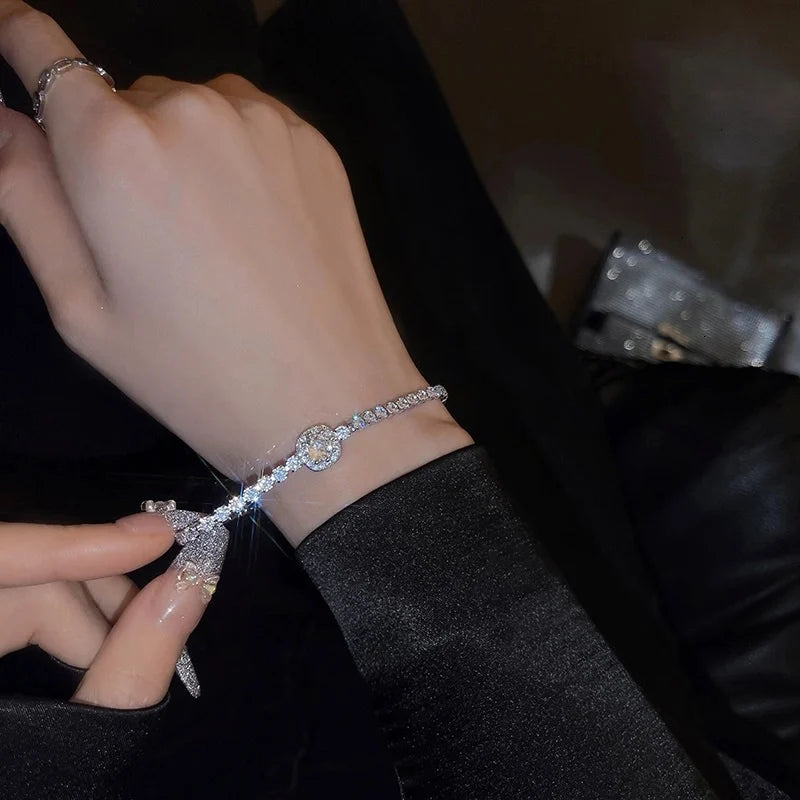 CZ Rhinestone Adjustable Chain Bracelet | 18K Gold-Plated