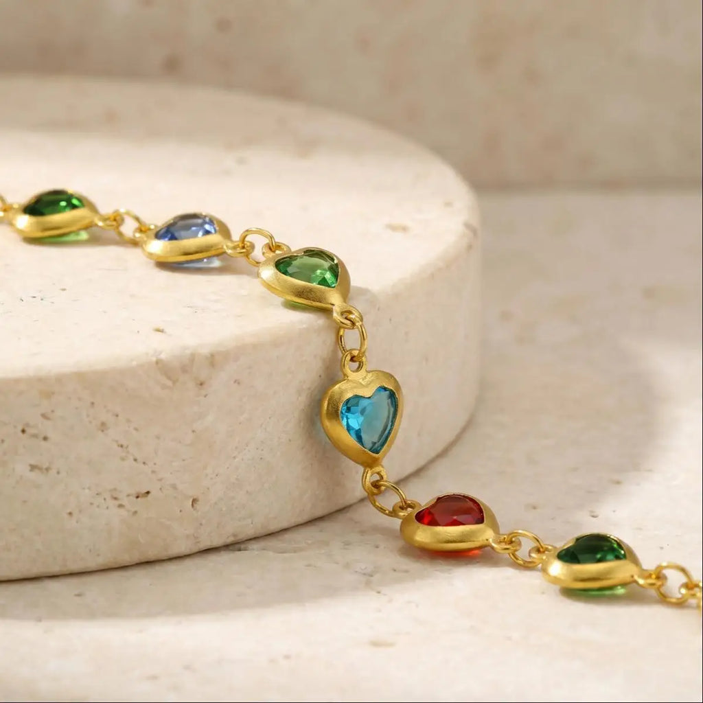 Heart Charm Zircon Anklet | 18K Gold-Plated Waterproof